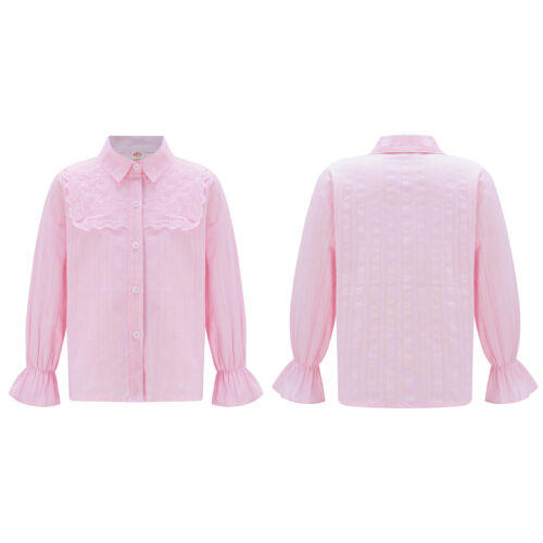 Kids Girls Shirts Turn-Down Collar Blouse Floral T-Shirt Casual Tops Princess - Picture 4 of 20