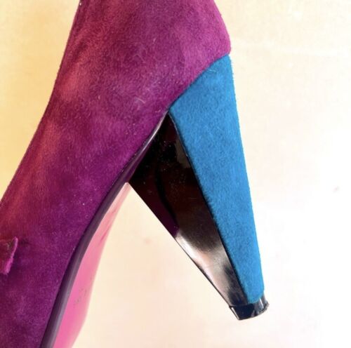 LICENCIA POÉTICA Lindos Color Bloqueado Púrpura Azulada Gamuza Suave Mary Jane Zapatos de Bomba - Imagen 3 de 11
