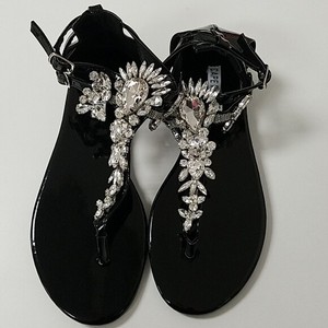 black embellished flat sandals