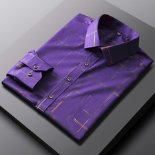 Mens Dress Shirts Formal No Ironing Elastic Long Sleeves Business Casual Shirts