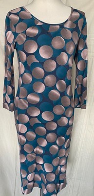 Adini 100% cotton jersey dress 3/4 sleeve unlined printed inverted pleat neck XS