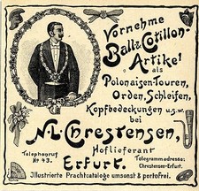 N. L. Chrestensen Erfurt Orden Schleifen Kopfbedeckung Historische Reklame 1900