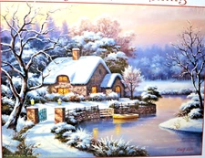 Sunsout Frosty Winter Evening Puzzle 500 PCS Cottage Canal Snow Covered New