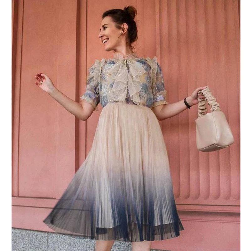 We know it all clearance gradient pleated mesh tulle dress