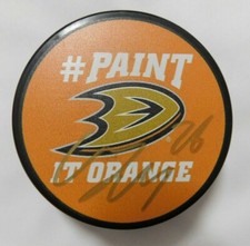 Carl Hagelin Signed Anaheim Ducks Paint It Orange Hockey Puck JSA Authenticated