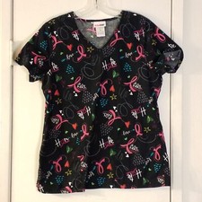 Breast Cancer Awareness ScubStar Womens Nurse Medical Scrub Top Med Hearts Chemo