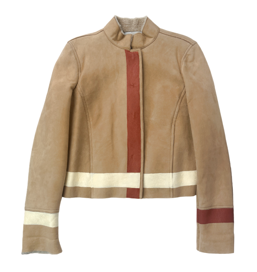 Giacca in pelle scamosciata YSL YVES SAINT LAURENT nuova con etichette 38 6 beige rosso bianco dipinto a righe