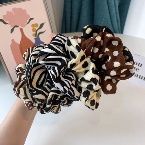 Leopard Fabric Scrunchies Elastic Hair Bands Women Girls Corduroy Dot Zebra - Picture 14 of 27