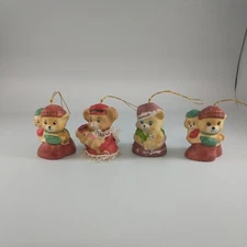 Lot of 4  Vintage Caring Critter Chimer Bells Porcelain Christmas Ornaments