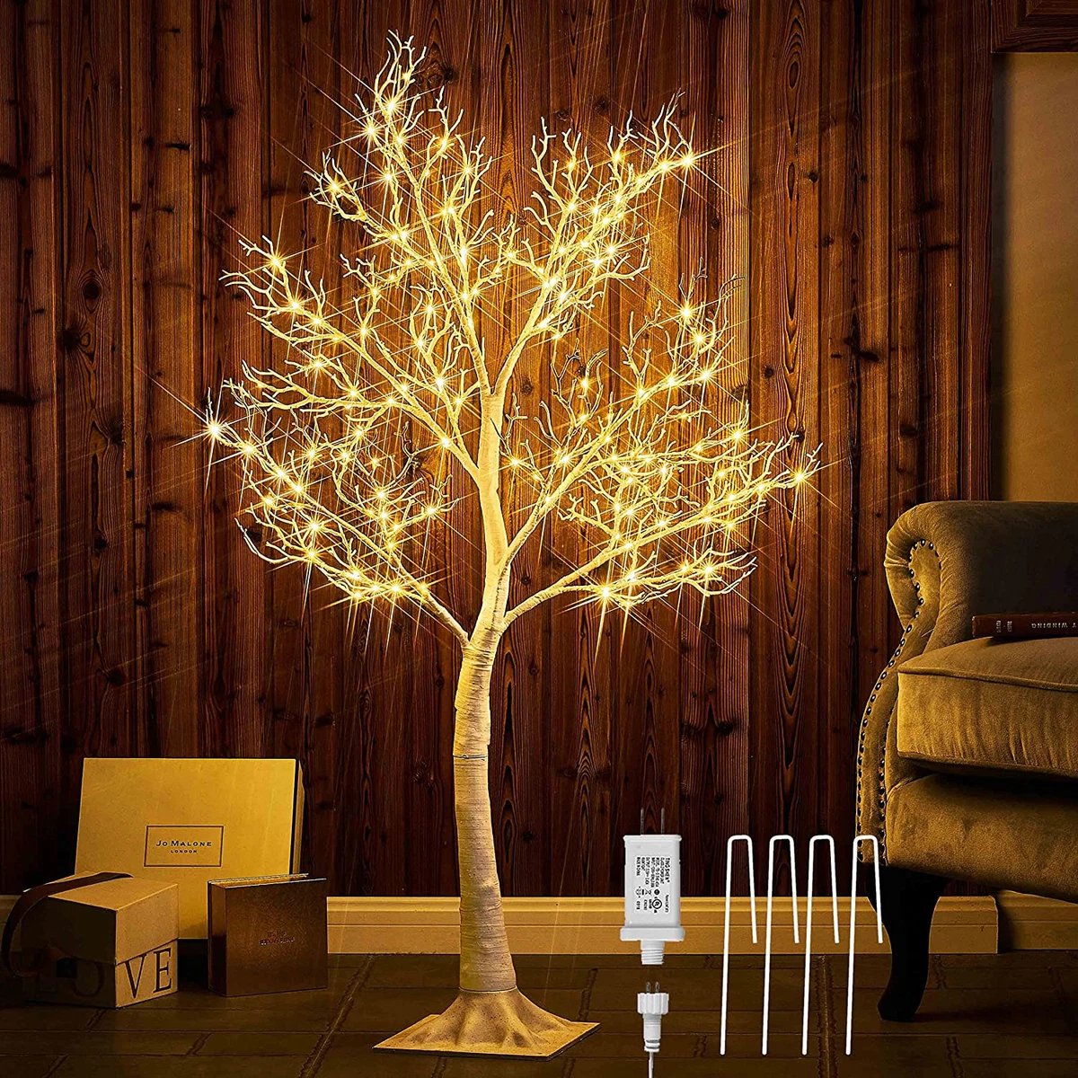 Hairui Lighted White Twig Tree with Fairy Lights 4FT 150 LED