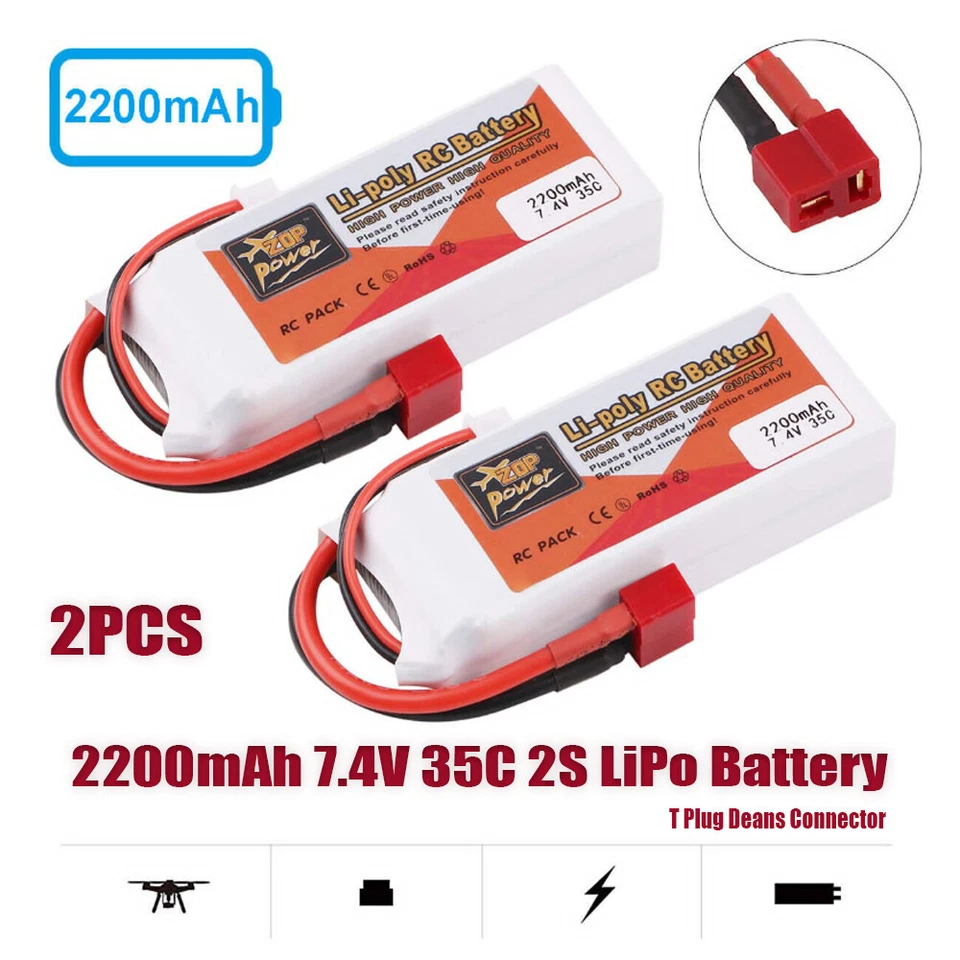 2 PIEZAS 200mAh 7.4V 2S LiPo Batería T Plug Deans Conector Coche Avión Helicóptero Foto 2 de 4