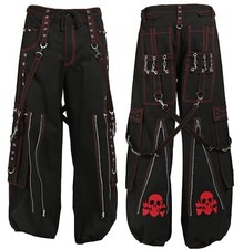 Pantalones góticos rojos calavera cremallera punk hebilla cremalleras cadena correa pantalones PANTALÓN