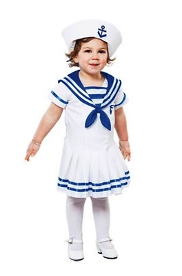 CARNEVALE HALLOWEEN VESTITO MARINAIA MARINARETTA TAGLIA 2/4 ANNI