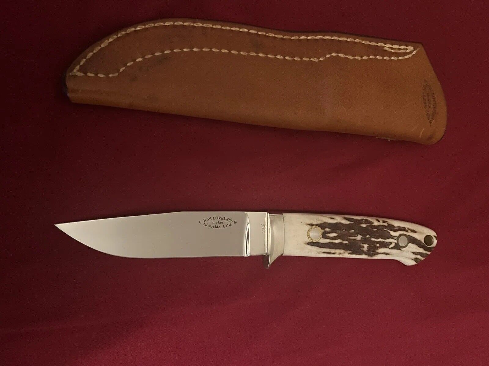 R.W. Loveless Custom Maker Utility Hunter Stag Knife#432-Orig. Sheath