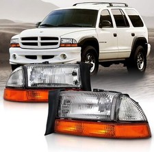 For 1997-2004 Dodge Dakota Durango Chrome Clear Headlights Head Lamps Leftright