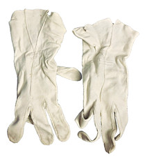 VTG 1950 s Wrist Length Ivory Kid Soft Leather Gloves 9 " X 9" Needs some TLC