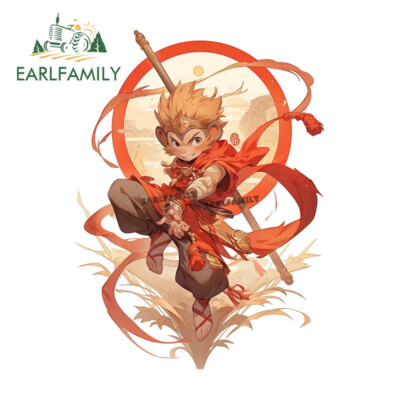 EARLFAMILY 5.1'' Black Myth Cool Wukong Chibi Car Decals Trunk Vinyl Stickers