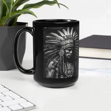 Native American Spirit Black Glossy Mug | Unique Home Decor | 