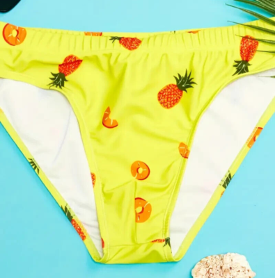 Tropical Pineapple Print Yellow Men's Swim Briefs. Size X-Large 36
