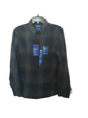 Men's Apt. 9 Seriously Soft Flannel Shirt  Gray/Navy Plaid Long Sleeve Size: S 