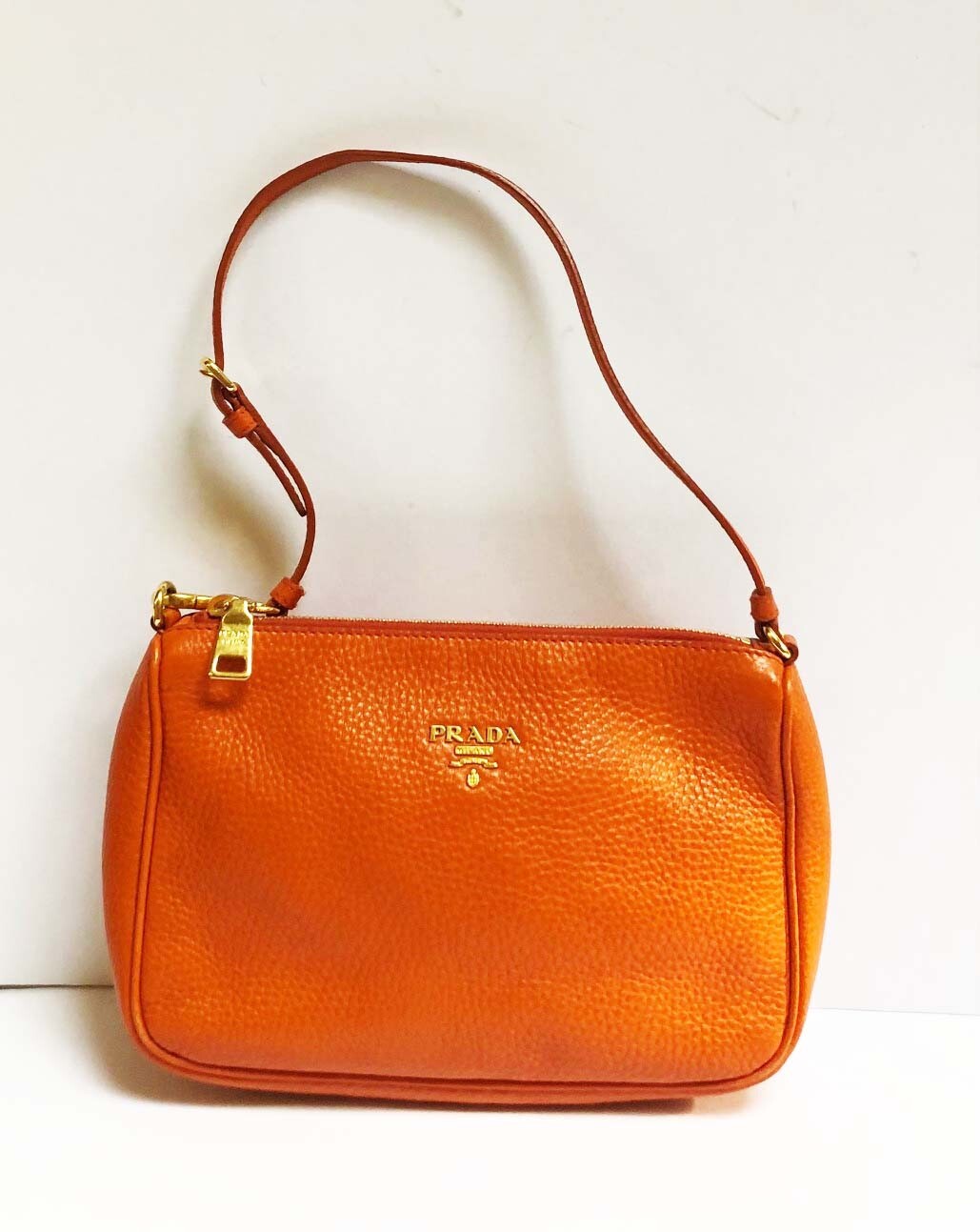PRADA LEATHER BAG AUTHENTIC SMALL ORANGE LEATHER PRADA BAG eBay