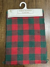 Foreston Trends Table Runner 72  x13  Christmas Red Green Plaid Holiday Fringe