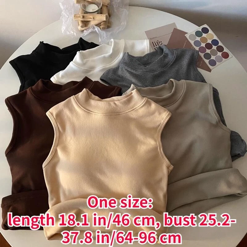 Women Sleeveless Vest with Built in Bra Padded Cropped Tank Top Fleece Lined - Image 2 of 4