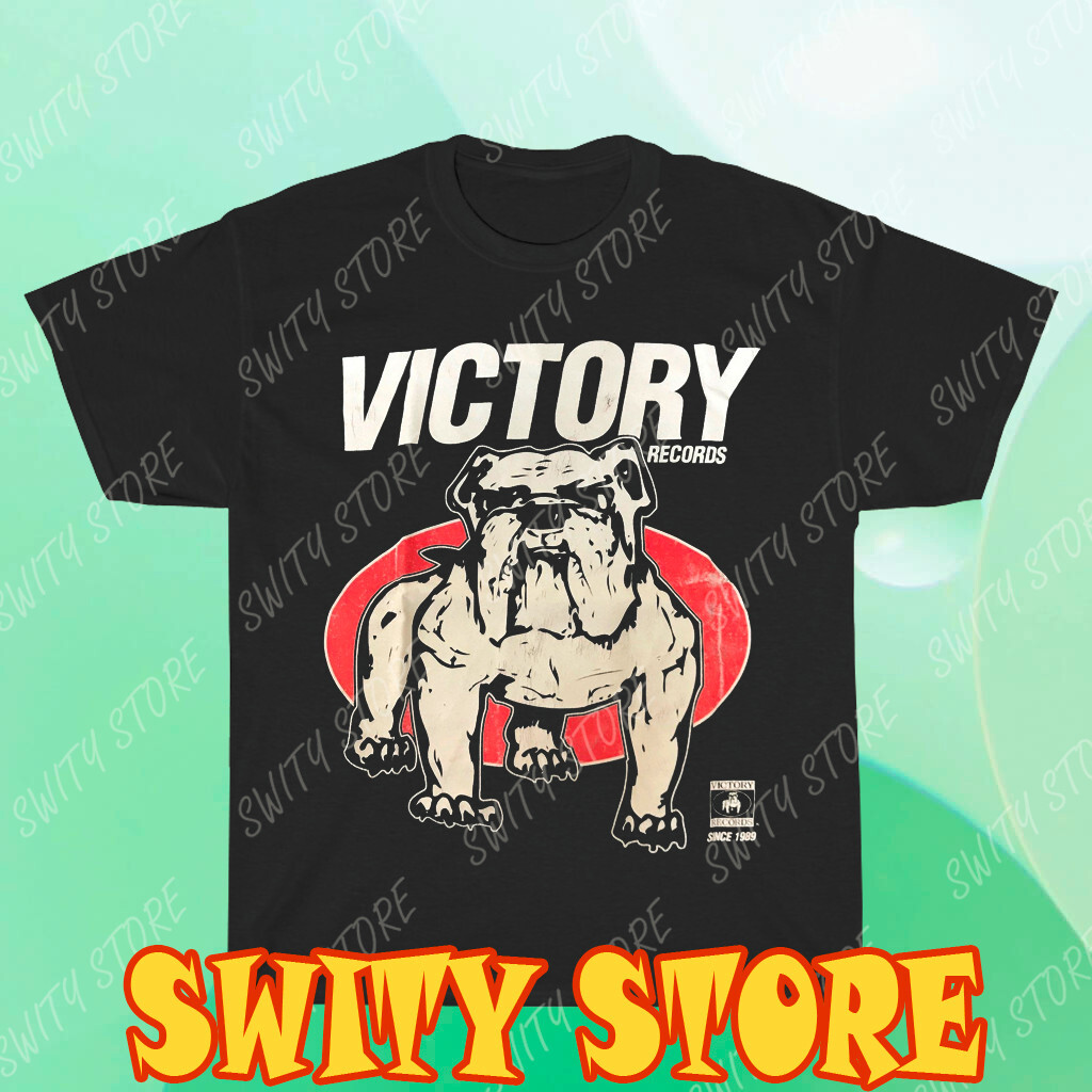VICTORY RECORDS Men's Black T-shirt 2 Logo T-Shirt Funny Size S to