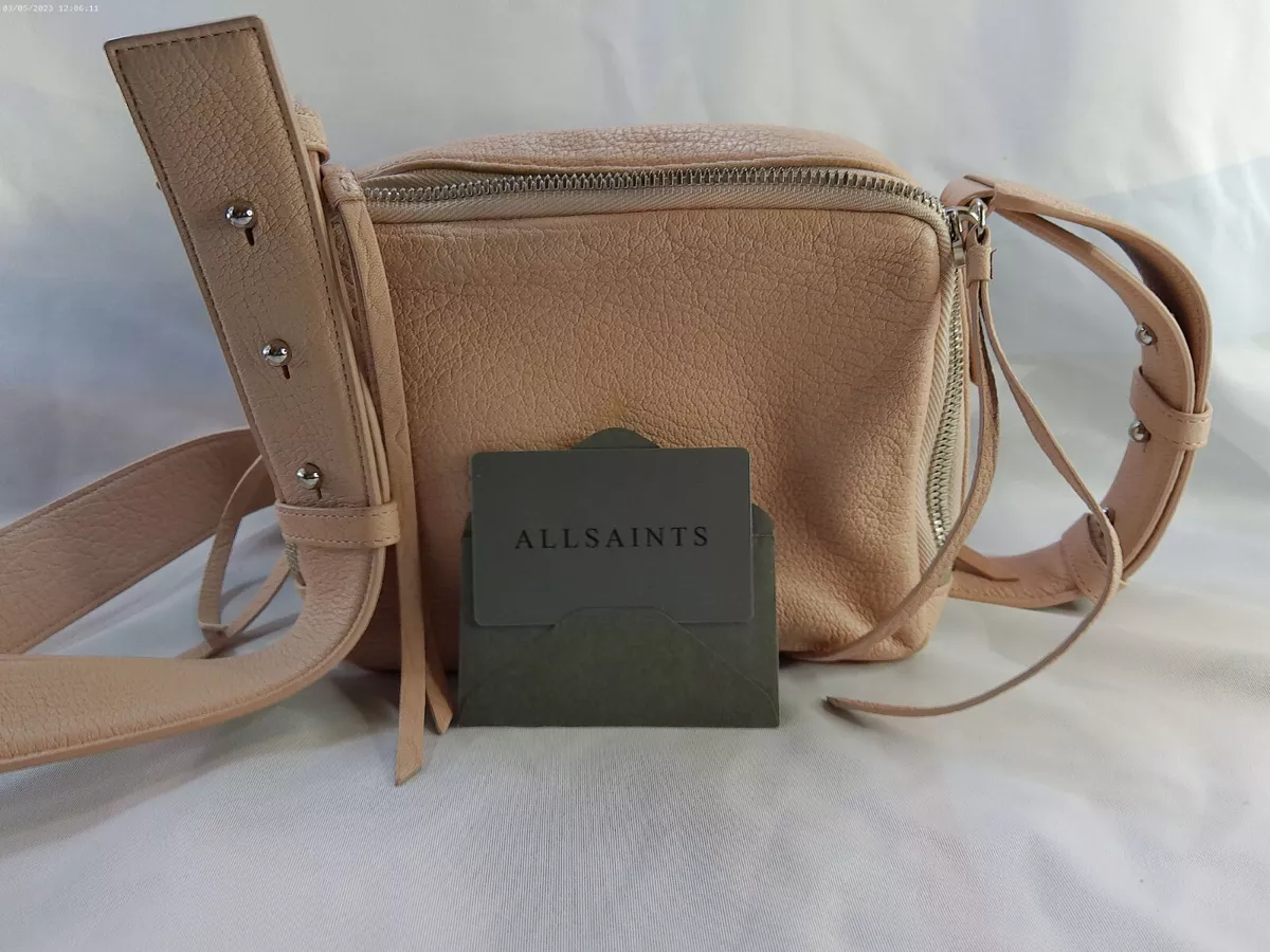 AllSaints Light Pink Leather Captain Lea Square Crossbody Shoulder
