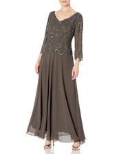 J Kara Women's 3/4 Sleeve with Scallop Beaded Pop Over Gown, 24W