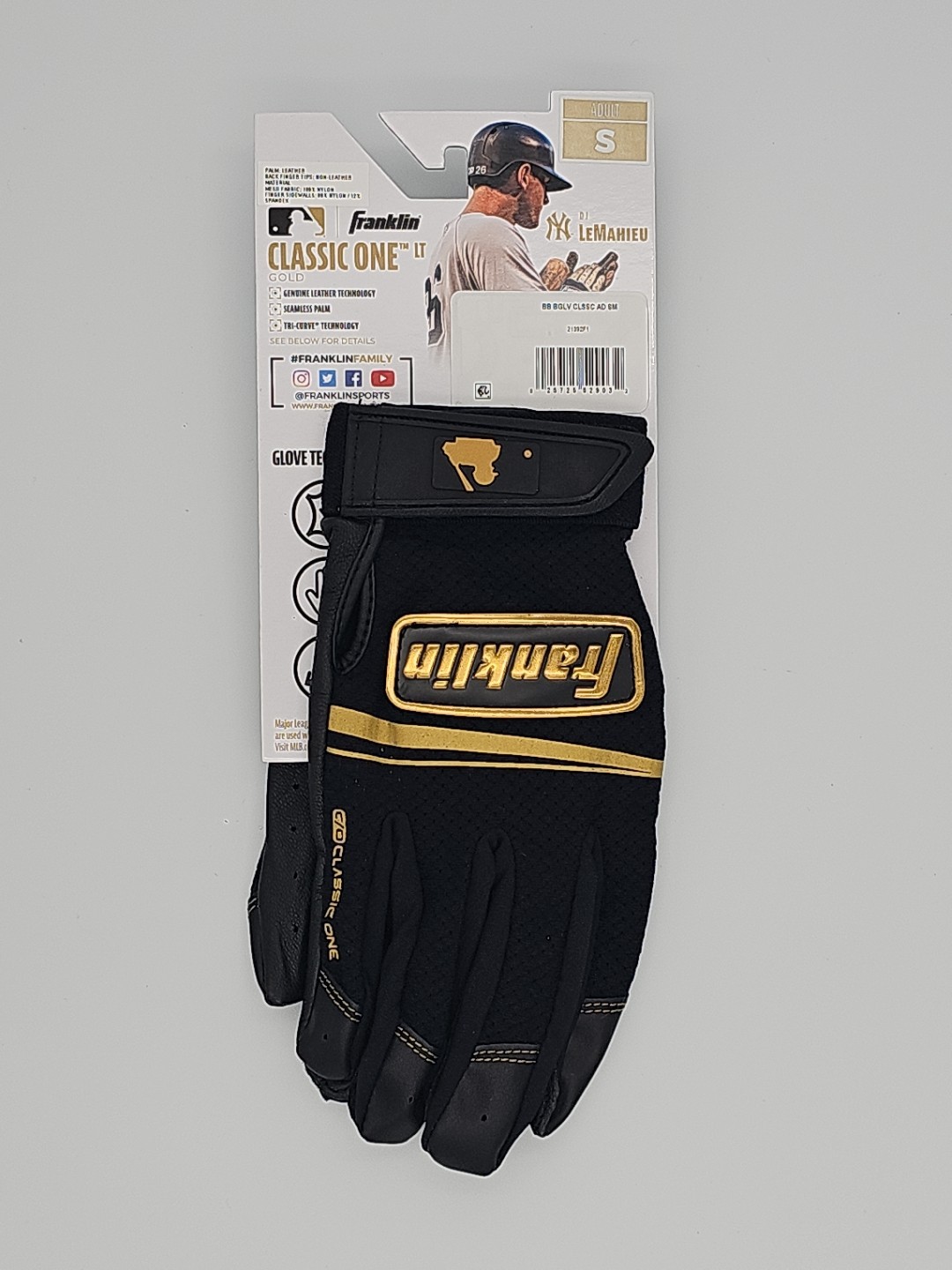 Franklin Classic One LT Batting Gloves Adult Small Black Gold MLB Baseball