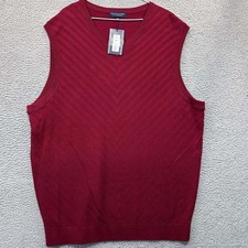 Roundtree  Yorke Sweater Mens 3XLT Harringbone Red V-Neck Vest NWT