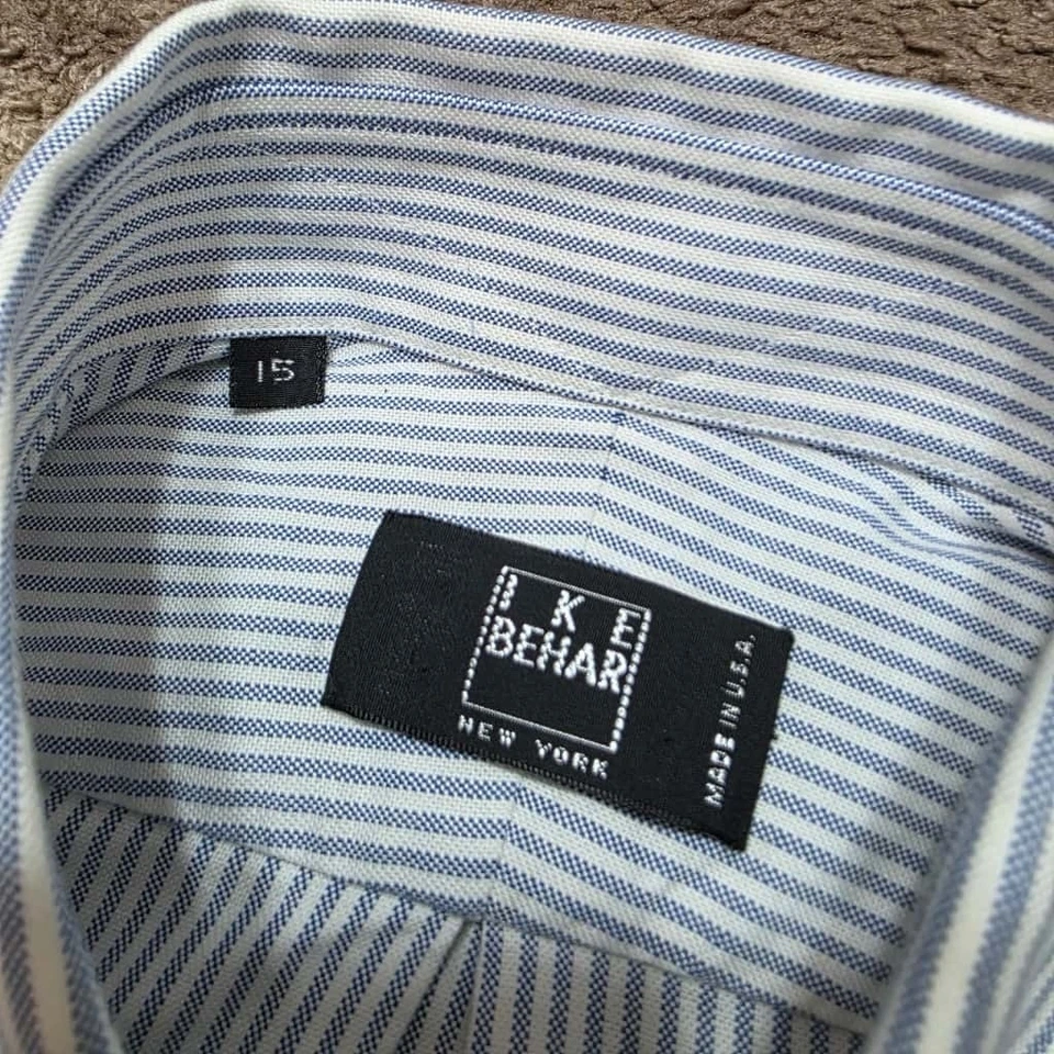 Ike Behar Men’s 15 Shirt Blue White Stripe Button Down Made in USA NWT - Image 4 of 4