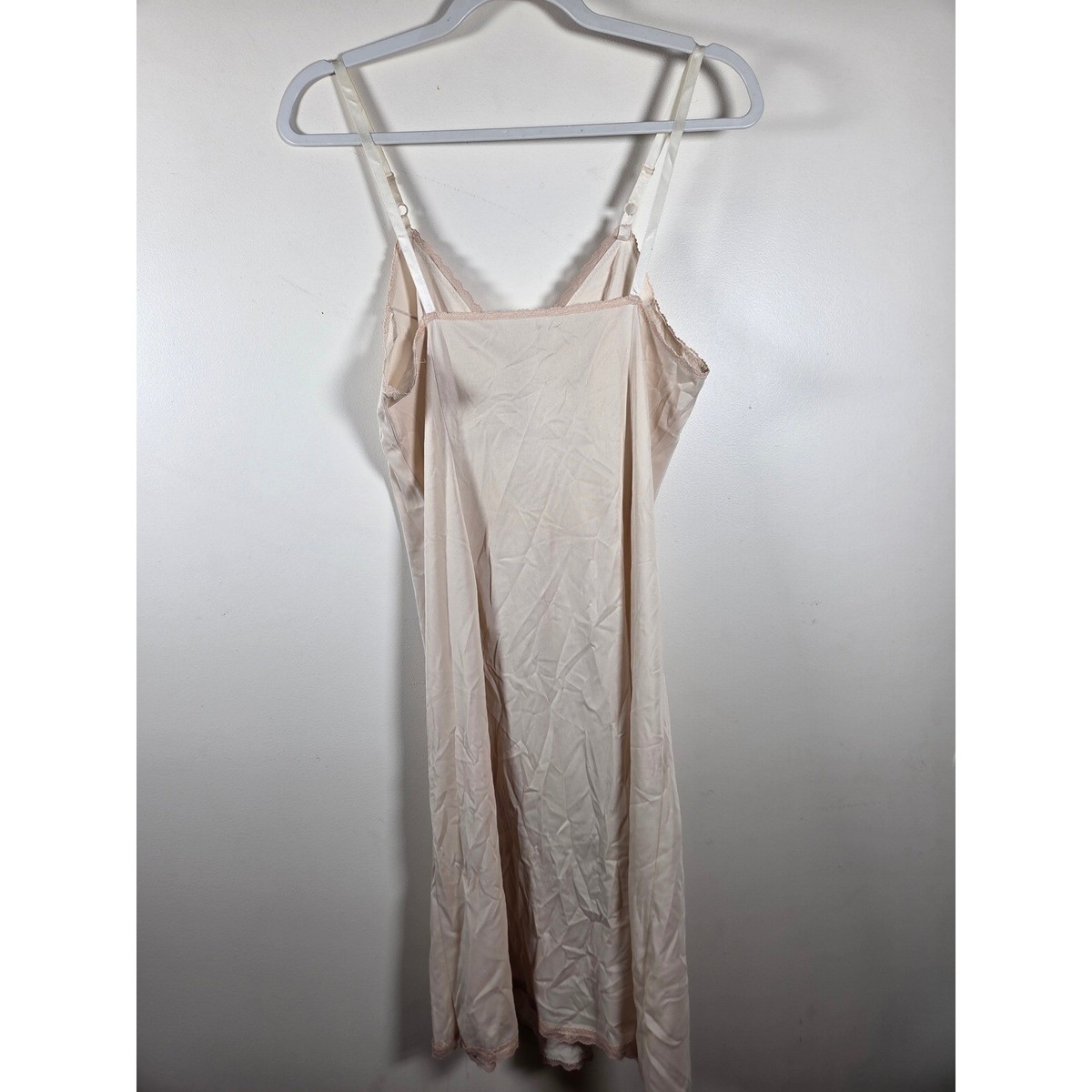 Vintage Sears Beige Lace Trim Full Slip Anti Cling Nylon Size 34 Average Length View 5