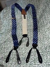 Trafalgar Suspenders/Braces Blue Silk Diag. Stripe w/ Leather Button Ends Y Back