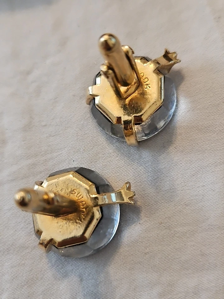 Raro Vintage SWANK Grueso Cristal Pantera sobre Fondo Negro Gemelos 1 Daño Foto 4 de 4