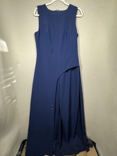 Kay Unger Pantsuit Size 10 Blue Sleeveless Gown Asymmetric Overlay Formal