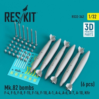 ResKit RS32-0342 - 1:32 Mk.82 bombs (6 pcs) (F-4, F-5, F-8, F-15, F-16, F-18, A-