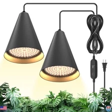 Bstrip 50W Dual-Head LED Grow Lights 3000K Black Bulbs with Timer & 16.4FT Cord