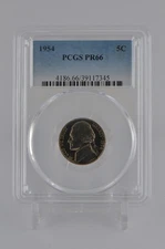 ONE OF PR66 1954 JEFFERSON NICKEL PCGS GRADED US 5C PROOF P-MINT EXACT COIN #345