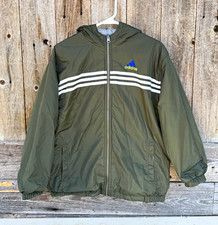 adidas Unisex Kids L Hooded Full Zip Nylon Windbreaker Jacket Green/White