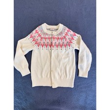 Gymboree Girls Fair Isle Cardigan Sweater Cream Pink Metallic Knit Size S 5-6