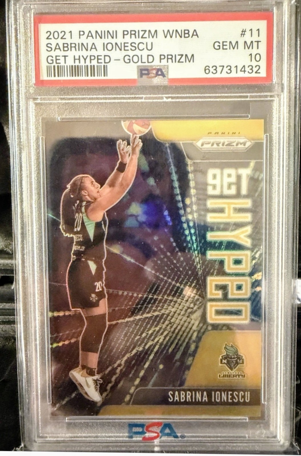 2021 Panini Prizm WNBA Sabrina Ionescu Get Hyped Gold /10 #11 PSA 10 GEM MINT NY