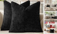 Pack of 2 Couch Throw Pillow Covers 18x18 Inch 18" x 18" Pack of 2 Black