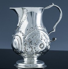 RARE 1738 EARLY GEORGIAN ENGLISH REPOUSSE STERLING SILVER MILK JUG CREAM PITCHER