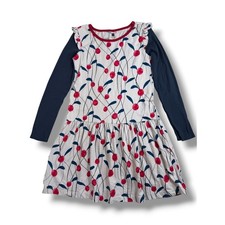Tea Collection Girls 7 Long Sleeve Berry Print Dress Cream Navy Red Floral