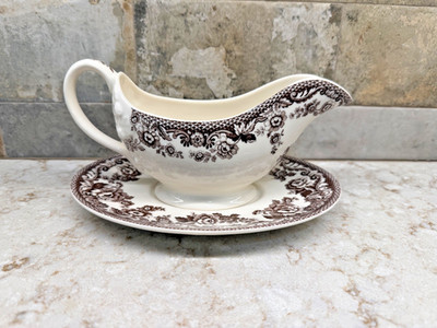 Spode Brown  Delamere Gravy Boat With Underplate