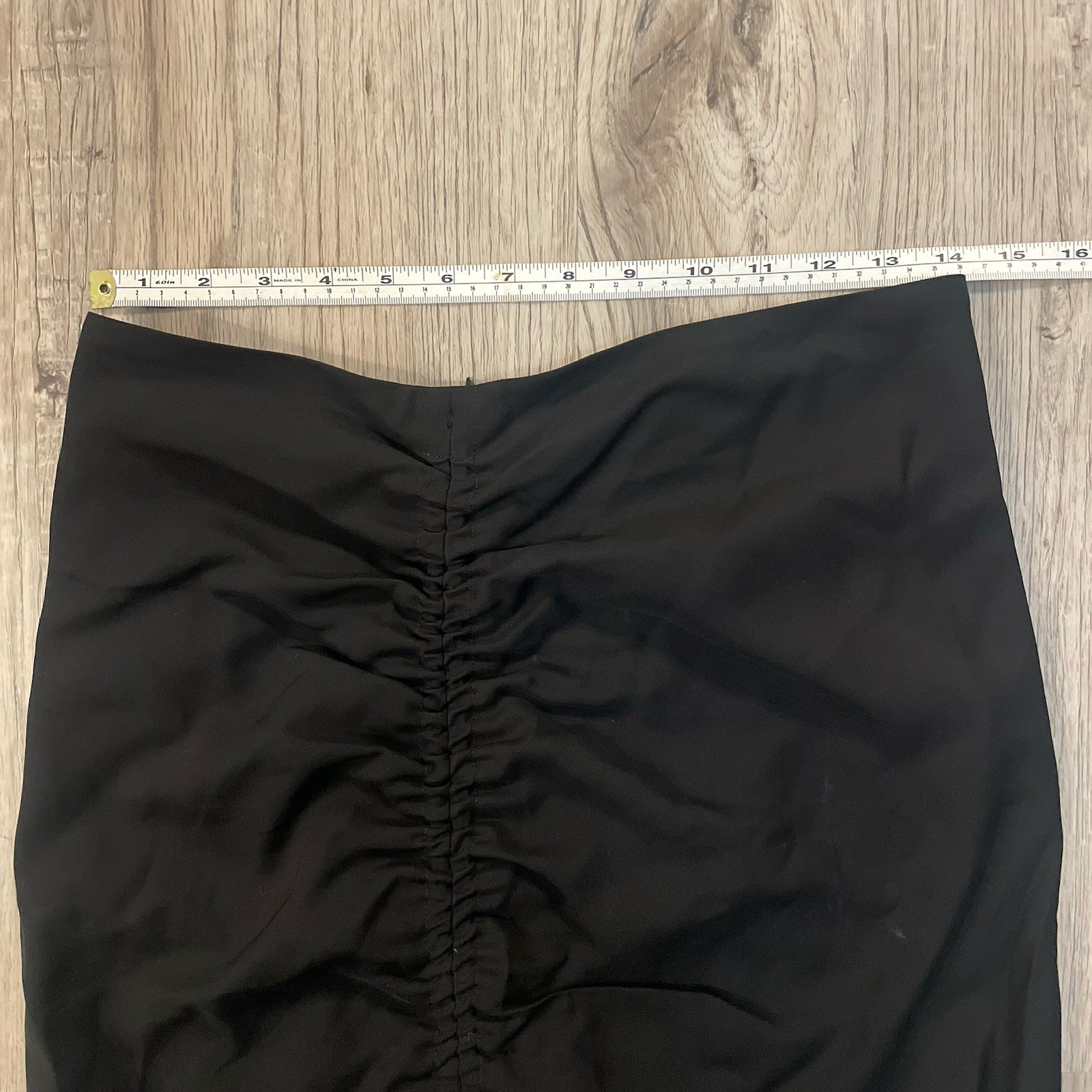 NWT Massimo Dutti Ruched Front Black Pencil Skirt Midi Slit U.S. 8 NEW! image 5