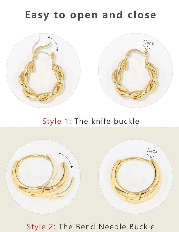 Juego de 9 pares de pendientes de aro de oro Adoyi para mujer enchapados en oro de 14K 18K Foto 3 de 3