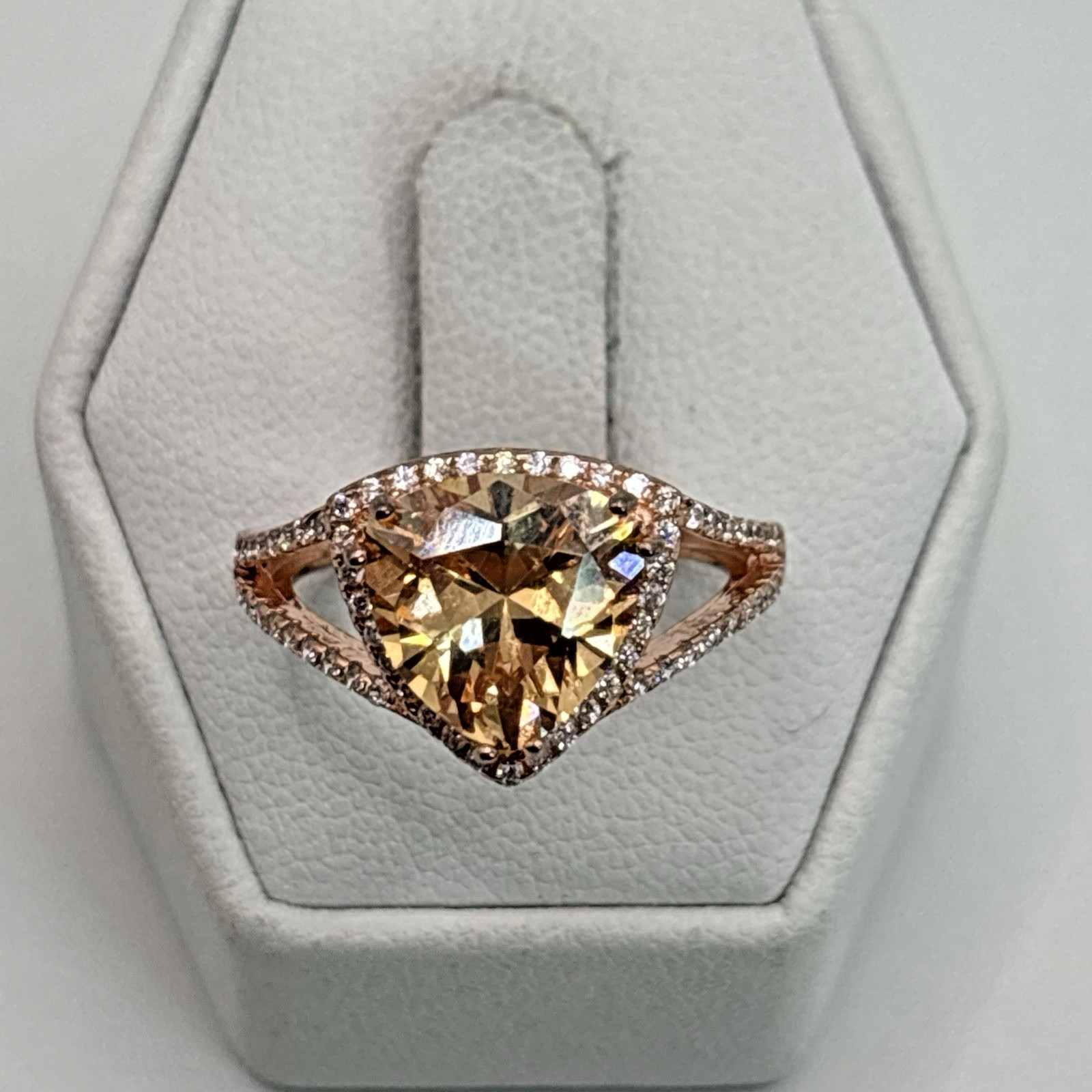 Rose Gold Tone .925 Vintage Sterling Silver Estate Ring Size 6 With Amber Stone